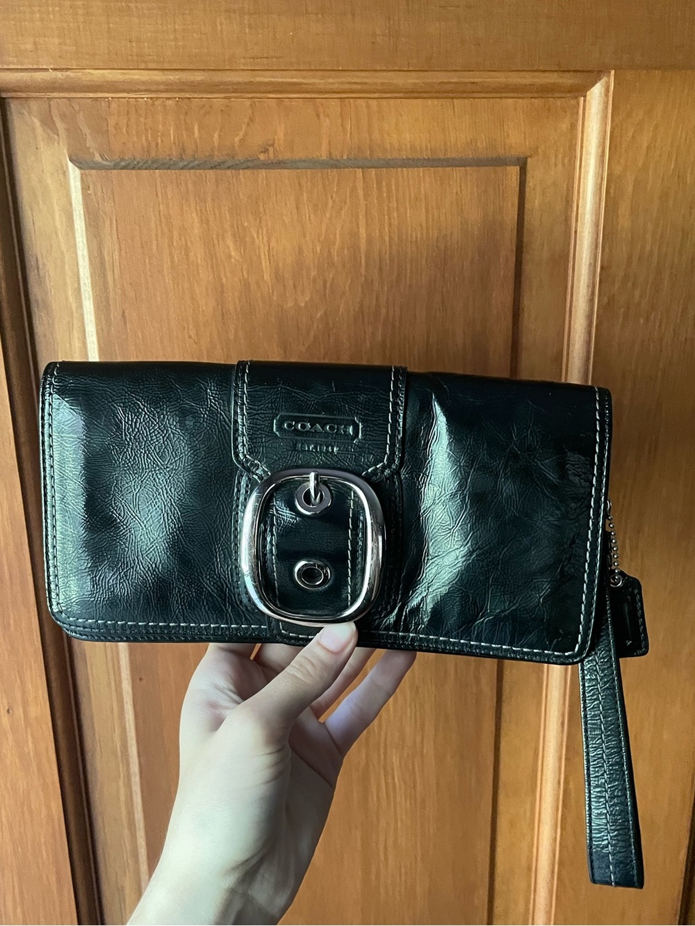 Coach black leather buckle bleeker clutch Guc see photos